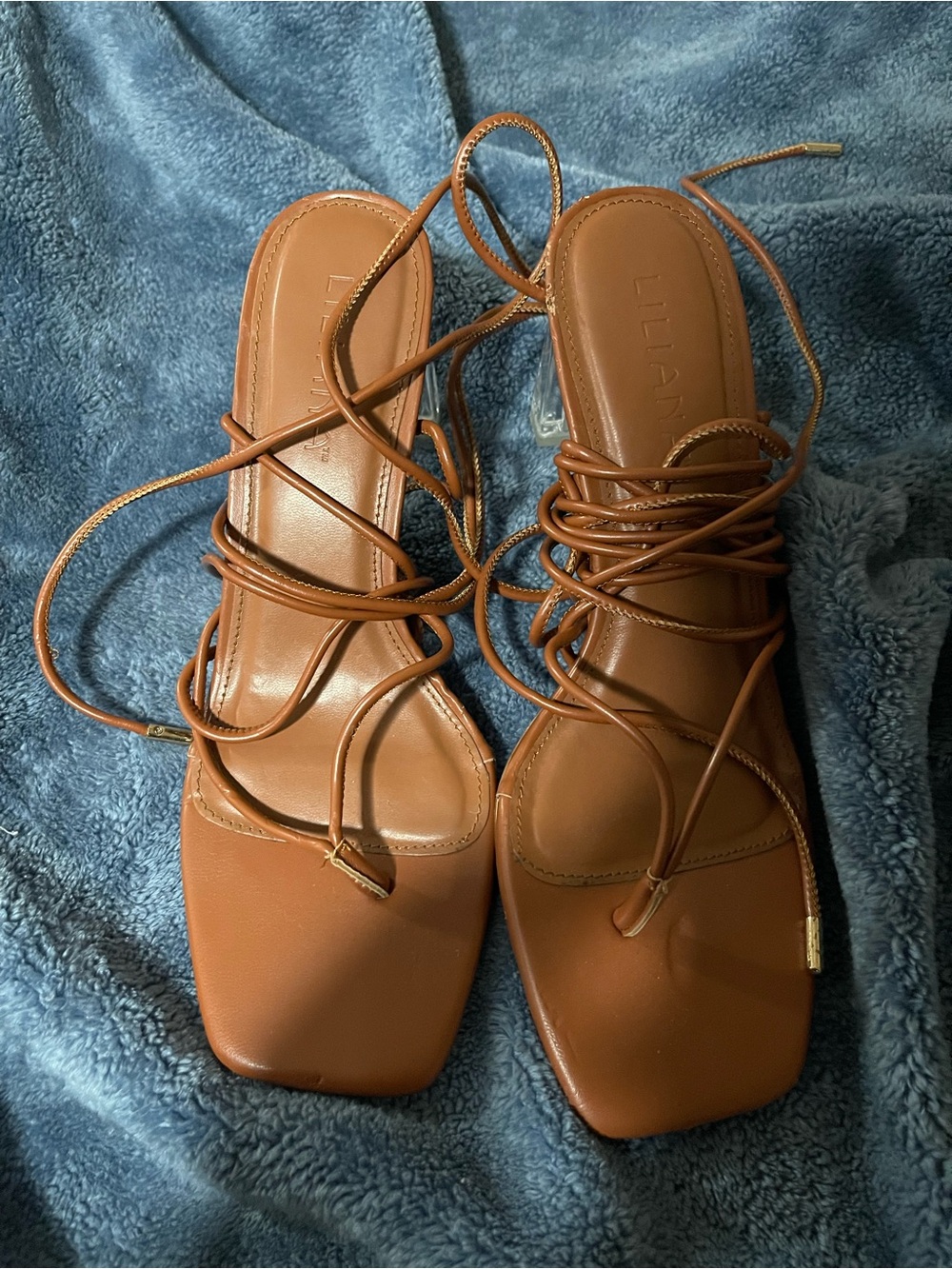 Lilah Cognac Lace-Up Square-Toe Sandals - Women